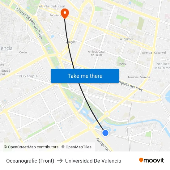 Oceanogràfic (Front) to Universidad De Valencia map