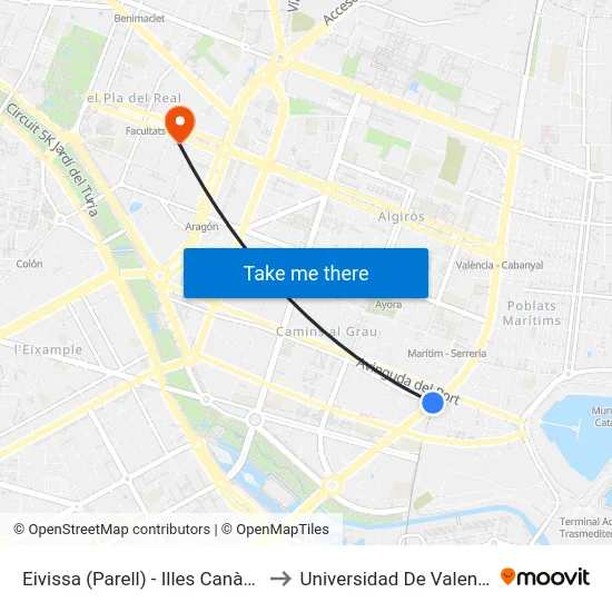 Eivissa (Parell) - Illes Canàries to Universidad De Valencia map