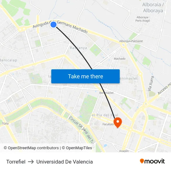 Torrefiel to Universidad De Valencia map