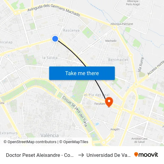 Doctor Peset Aleixandre - Constitució to Universidad De Valencia map