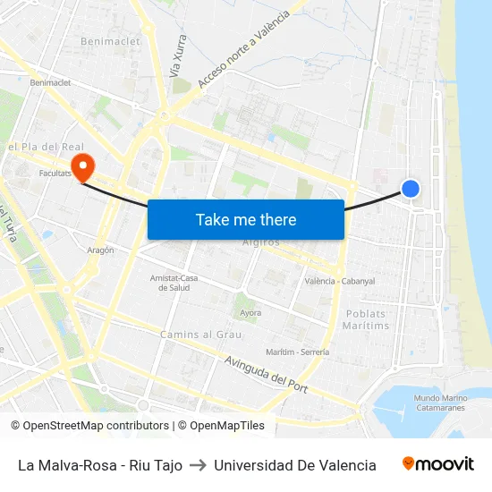 La Malva-Rosa - Riu Tajo to Universidad De Valencia map