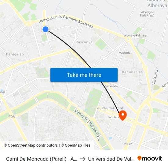 Camí De Moncada (Parell) - Alemany to Universidad De Valencia map