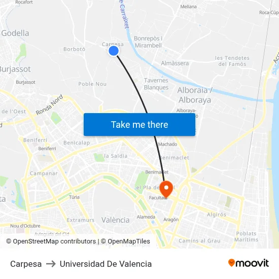 Carpesa to Universidad De Valencia map