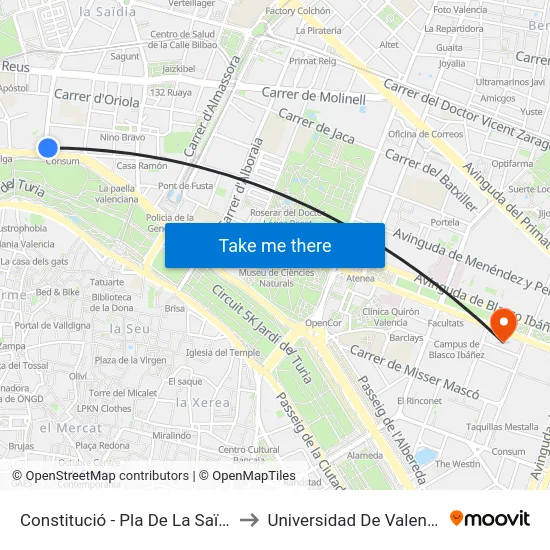 Constitució - Pla De La Saïdia to Universidad De Valencia map