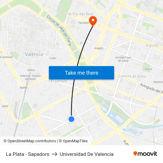 La Plata - Sapadors to Universidad De Valencia map