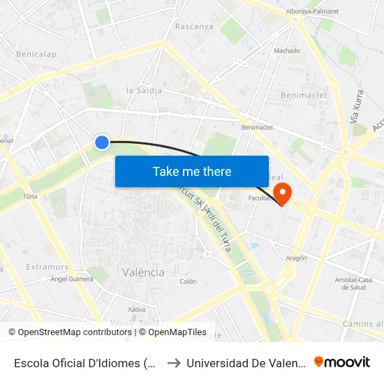 Escola Oficial D'Idiomes (Riu) to Universidad De Valencia map