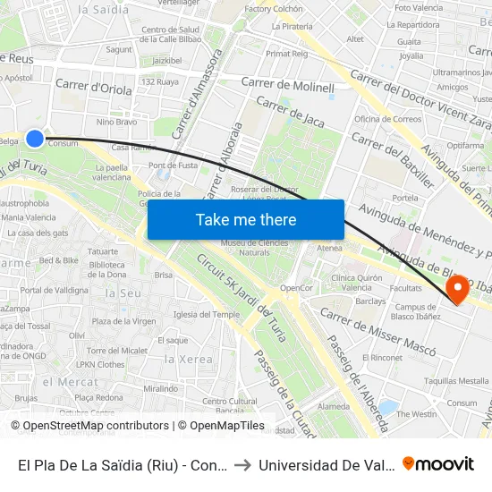 El Pla De La Saïdia (Riu) - Constitució to Universidad De Valencia map