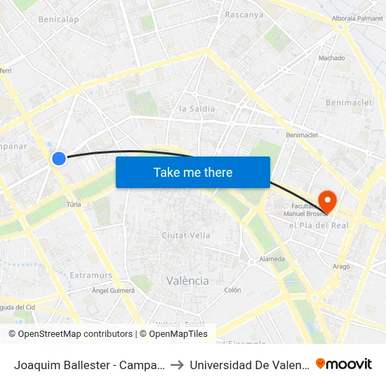 Joaquim Ballester - Campanar to Universidad De Valencia map