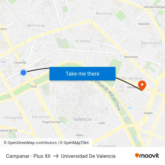 Campanar - Pius XII to Universidad De Valencia map
