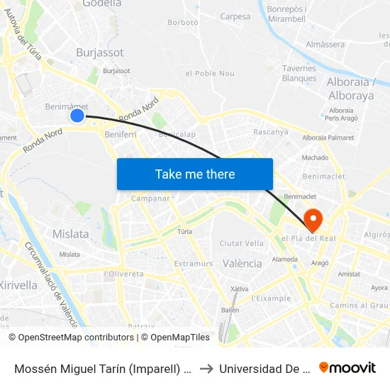 Mossén Miguel Tarín (Imparell) - Miquel Agraït to Universidad De Valencia map
