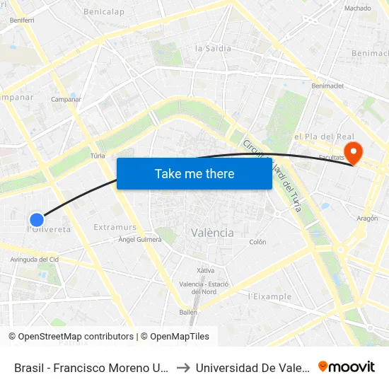 Brasil - Francisco Moreno Usedo to Universidad De Valencia map