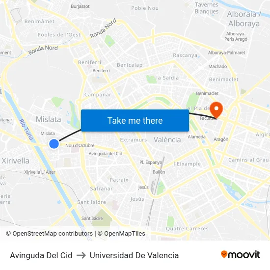 Avinguda Del Cid to Universidad De Valencia map