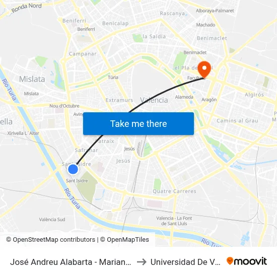 José Andreu Alabarta - Mariano De Cavia to Universidad De Valencia map
