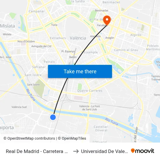 Real De Madrid - Carretera D'Alba to Universidad De Valencia map