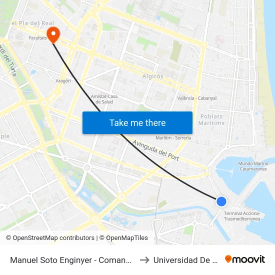 Manuel Soto Enginyer - Comandància Marina to Universidad De Valencia map