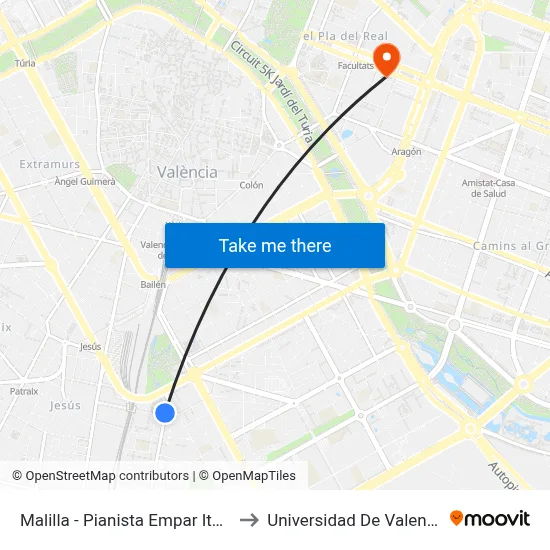Malilla - Pianista Empar Iturbi to Universidad De Valencia map