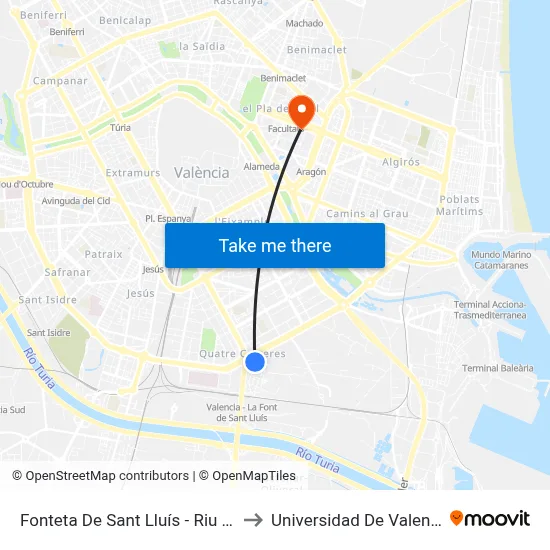 Fonteta De Sant Lluís - Riu Sec to Universidad De Valencia map