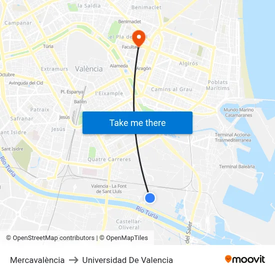 Mercavalència to Universidad De Valencia map