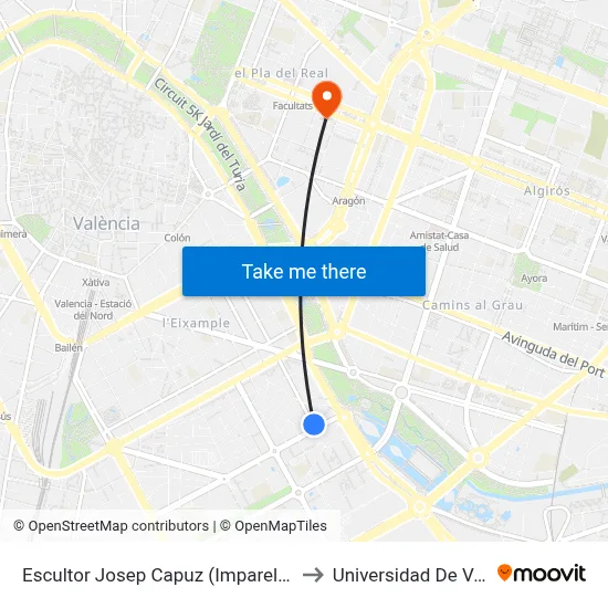Escultor Josep Capuz (Imparell) - La Plata to Universidad De Valencia map