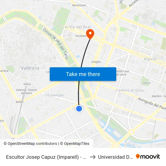 Escultor Josep Capuz (Imparell) - Centre D'Especialitats to Universidad De Valencia map
