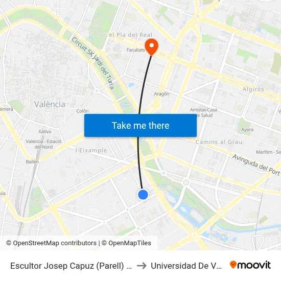 Escultor Josep Capuz (Parell) - La Plata to Universidad De Valencia map