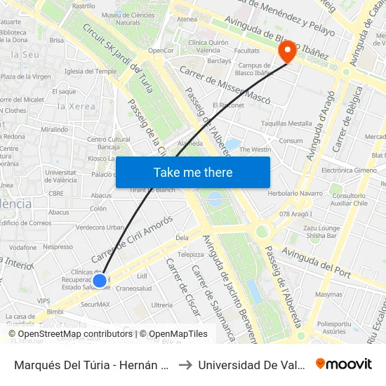 Marqués Del Túria - Hernán Cortés to Universidad De Valencia map