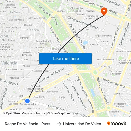 Regne De València - Russafa to Universidad De Valencia map