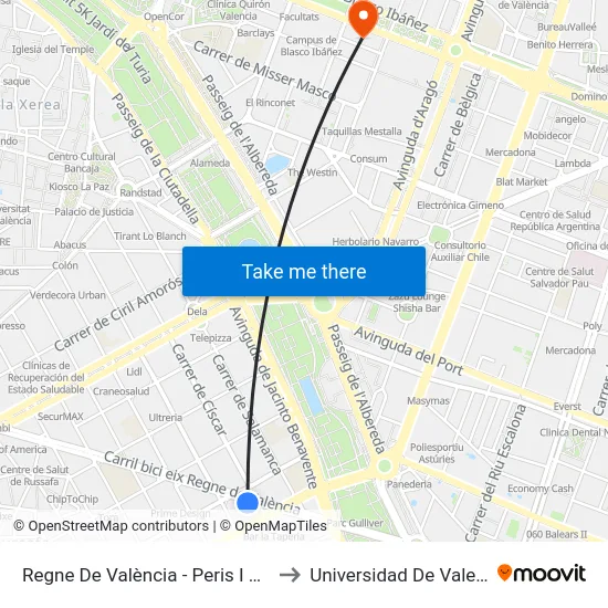 Regne De València - Peris I Valero to Universidad De Valencia map