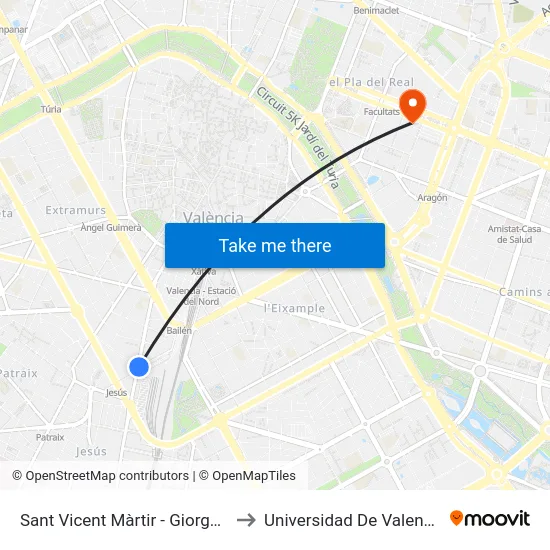 Sant Vicent Màrtir - Giorgeta to Universidad De Valencia map