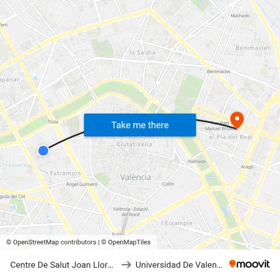 Centre De Salut Joan Llorenç to Universidad De Valencia map