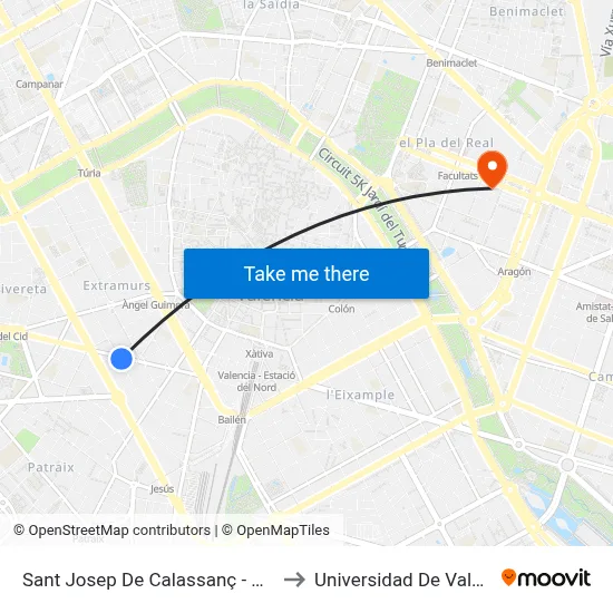 Sant Josep De Calassanç - Alberic to Universidad De Valencia map
