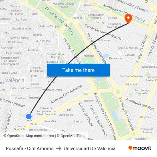 Russafa - Ciril Amorós to Universidad De Valencia map