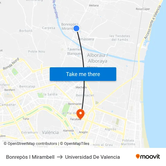 Bonrepòs I Mirambell to Universidad De Valencia map
