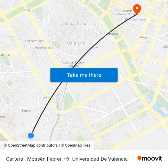 Carters - Mossén Febrer to Universidad De Valencia map