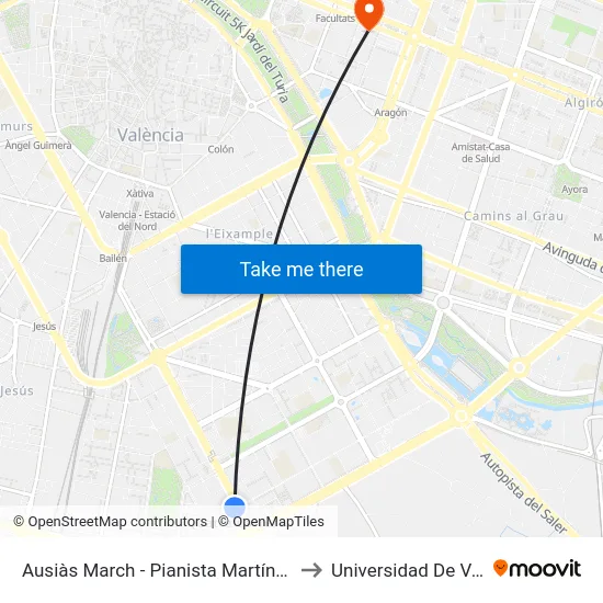 Ausiàs March - Pianista Martínez Carrasco to Universidad De Valencia map