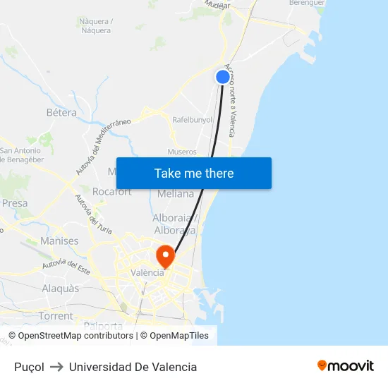 Puçol to Universidad De Valencia map