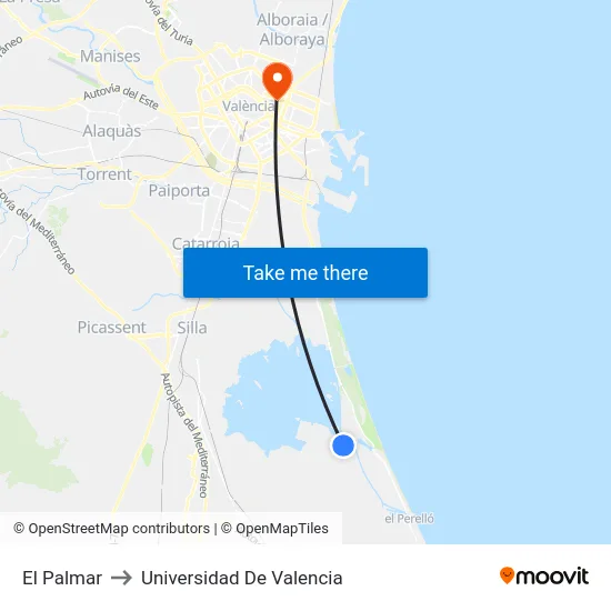 El Palmar to Universidad De Valencia map