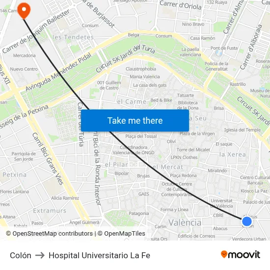 Colón to Hospital Universitario La Fe map