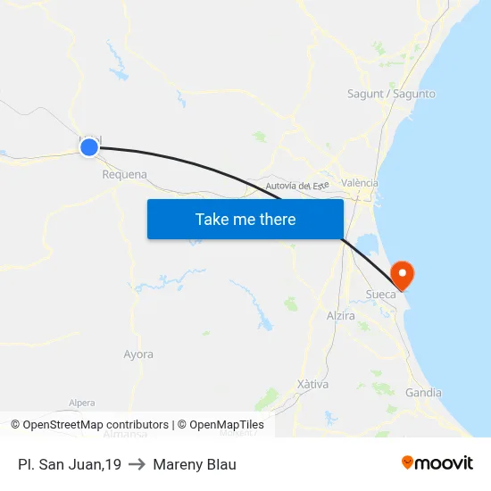 Pl. San Juan,19 to Mareny Blau map