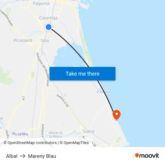 Albal to Mareny Blau map