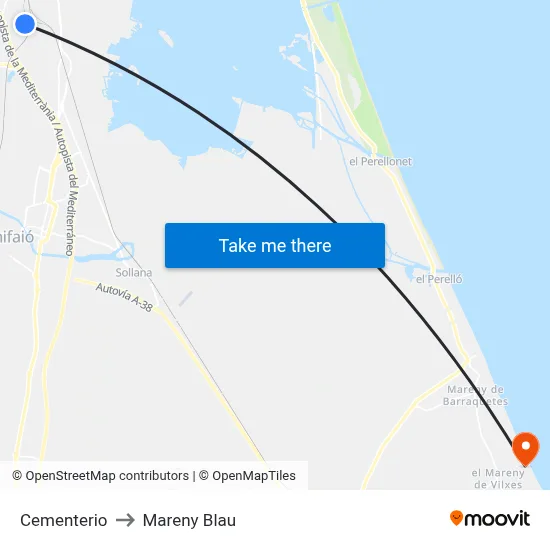 Cementerio to Mareny Blau map