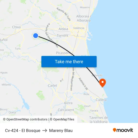 Cv-424 - El Bosque to Mareny Blau map