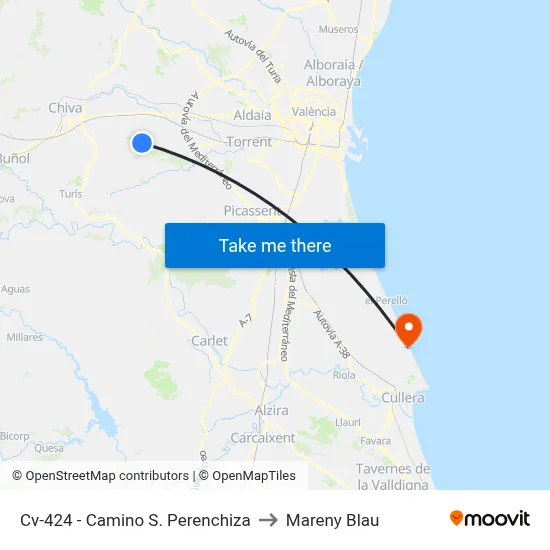 Cv-424 - Camino S. Perenchiza to Mareny Blau map