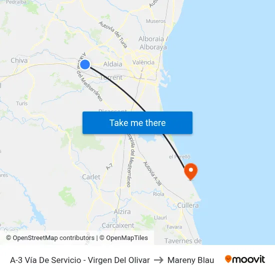 A-3 Vía De Servicio - Virgen Del Olivar to Mareny Blau map
