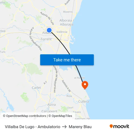 Villalba De Lugo - Ambulatorio to Mareny Blau map