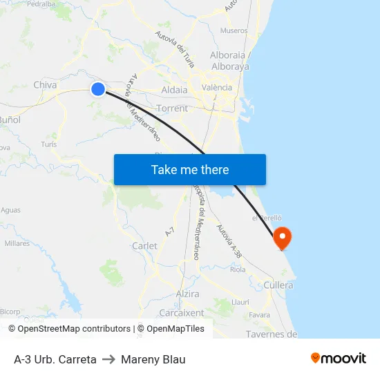 A-3 Urb. Carreta to Mareny Blau map