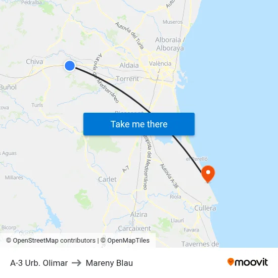A-3 Urb. Olimar to Mareny Blau map