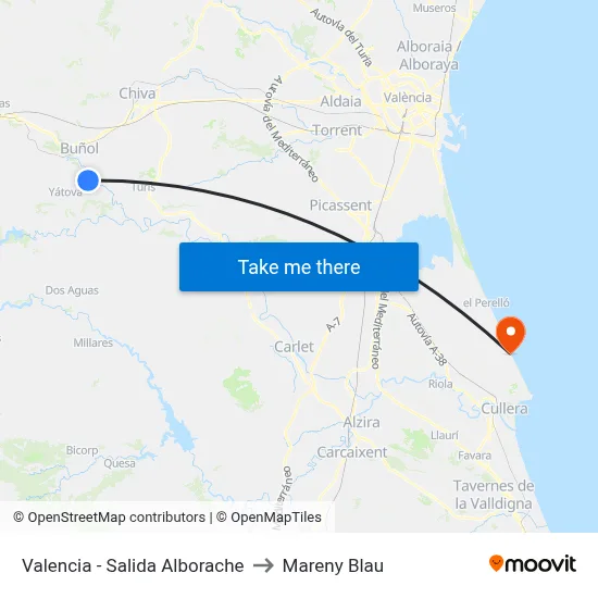 Valencia - Salida Alborache to Mareny Blau map
