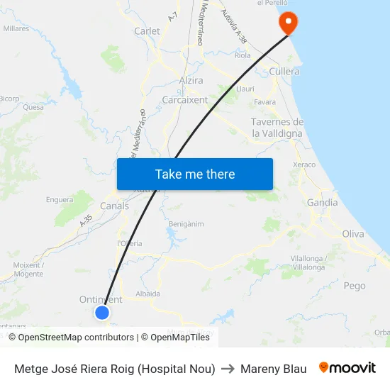 Metge José Riera Roig (Hospital Nou) to Mareny Blau map