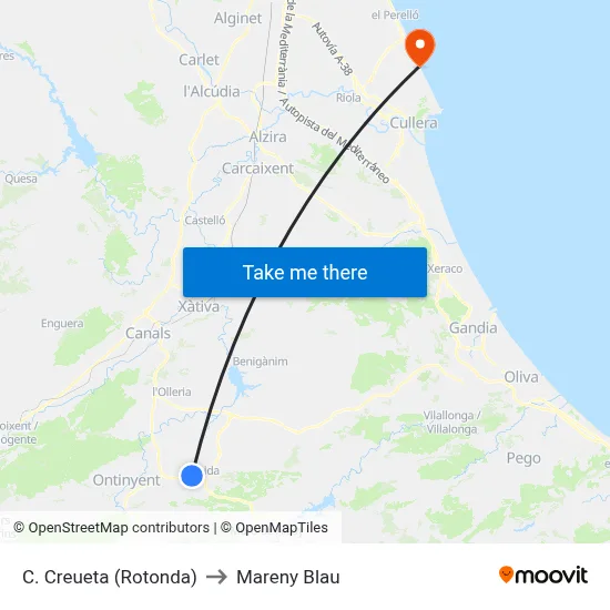 C. Creueta (Rotonda) to Mareny Blau map